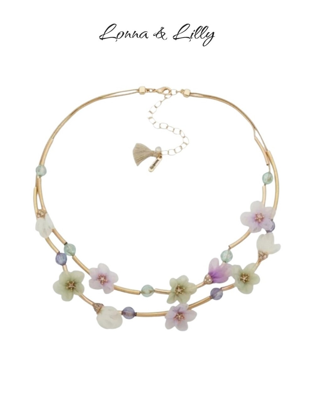 lonna & lilly Gold-Tone Pavé & Ribbon Flower Beaded Layered Necklace 16"